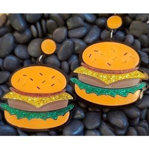 EARRINGS OVERSIZED ACRYLIC CHEESEBURGER!!!🤗🍔🐄